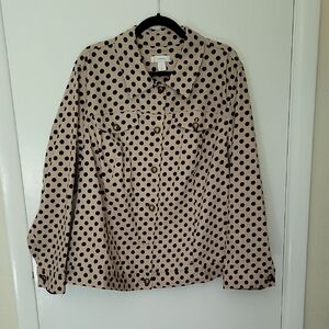 CJ Banks Cream and Black Polka Dot Jean Jacket